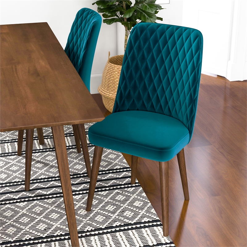Atkins Modern Solid Wood Table and Velvet Chair Dining Room Furniture Set