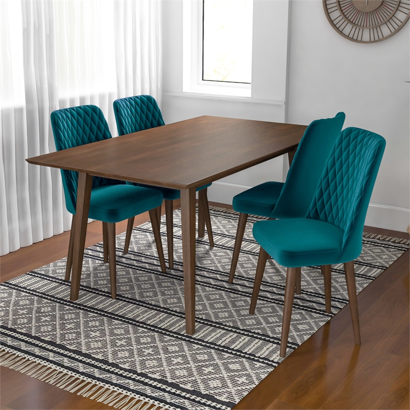 Atkins Modern Solid Wood Table and Velvet Chair Dining Room Furniture Set