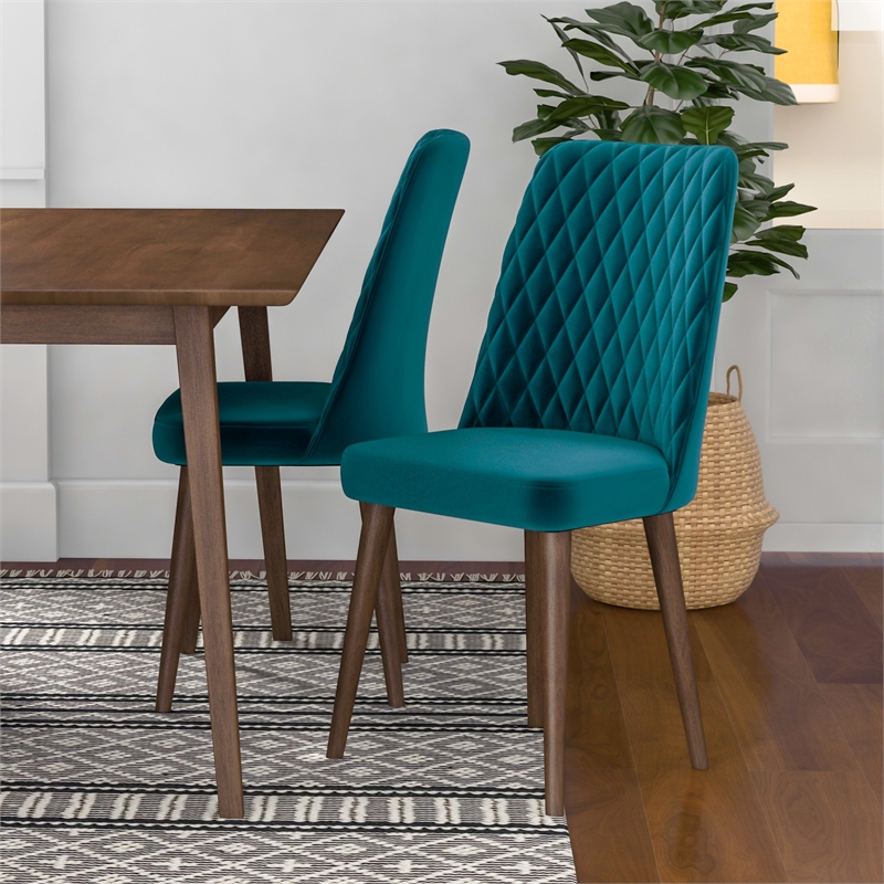 Atkins Modern Solid Wood Table and Velvet Chair Dining Room Furniture Set