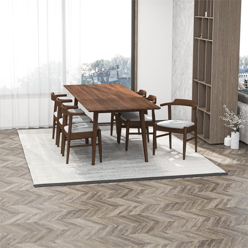 Anda Modern Solid Wood Walnut Dining Room & Kitchen Table and Chairs Set of 6