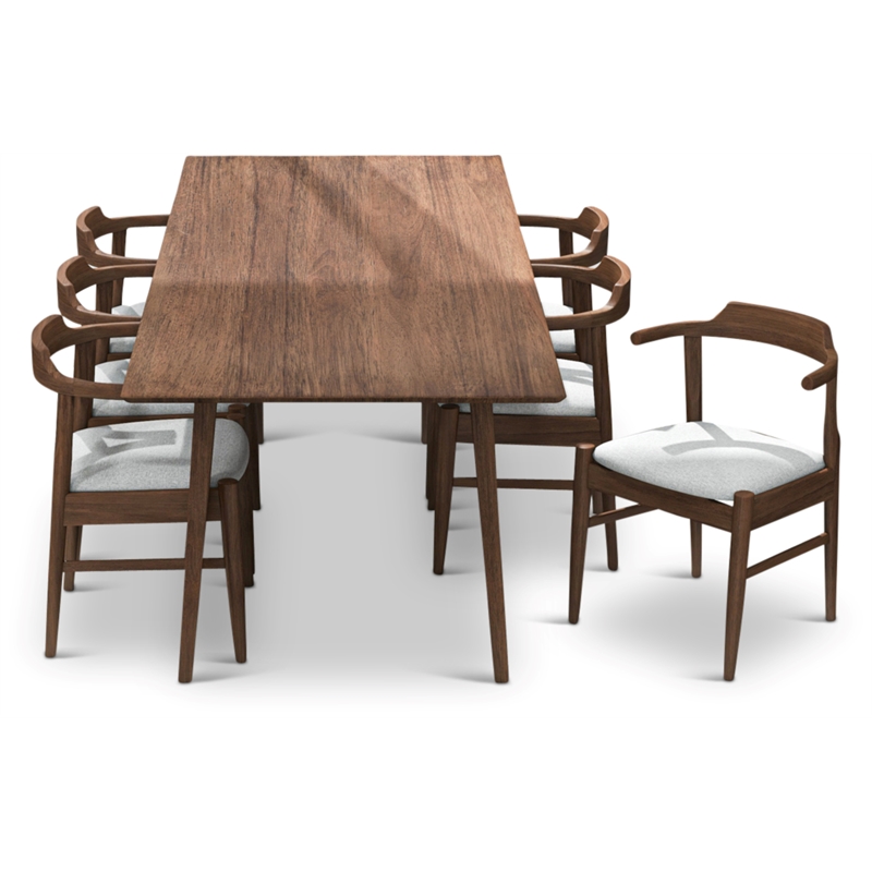 Anda Modern Solid Wood Walnut Dining Room & Kitchen Table and Chairs Set of 6