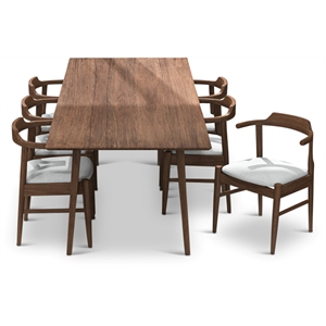 Anda Modern Solid Wood Walnut Dining Room & Kitchen Table and Chairs Set of 6