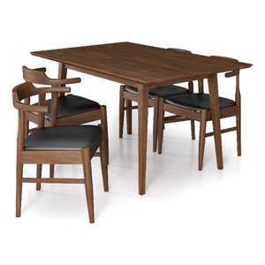 Ainsley Dining Room&Kitchen Solid Wood Walnut Table and Black Leather Chair Set