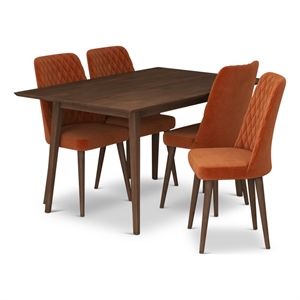 Allison Modern Solid Wood Walnut Dining Room & Kitchen Table and Chairs Set of 4