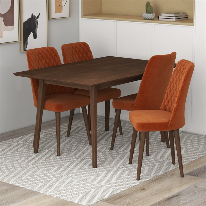 Allison Modern Solid Wood Walnut Dining Room & Kitchen Table and Chairs Set of 4