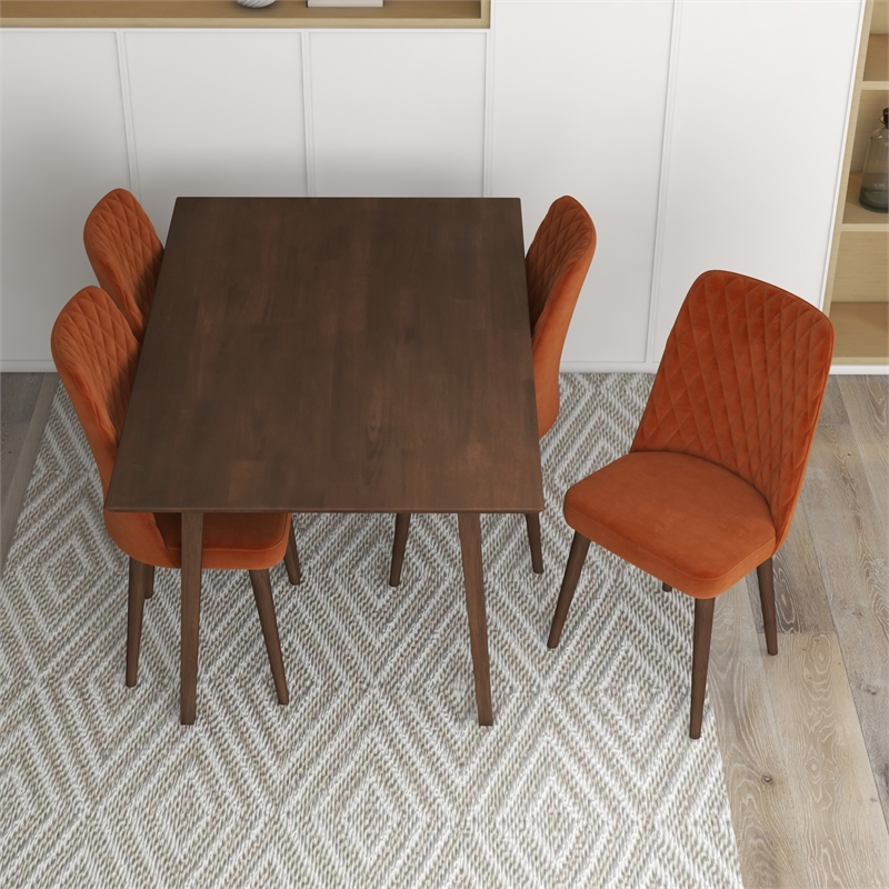 Allison Modern Solid Wood Walnut Dining Room & Kitchen Table and Chairs Set of 4