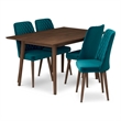 Adino Modern Solid Wood Table and Teal Velvet Chair Dining Room Furniture Set