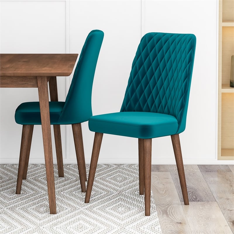 Adino Modern Solid Wood Table and Teal Velvet Chair Dining Room Furniture Set