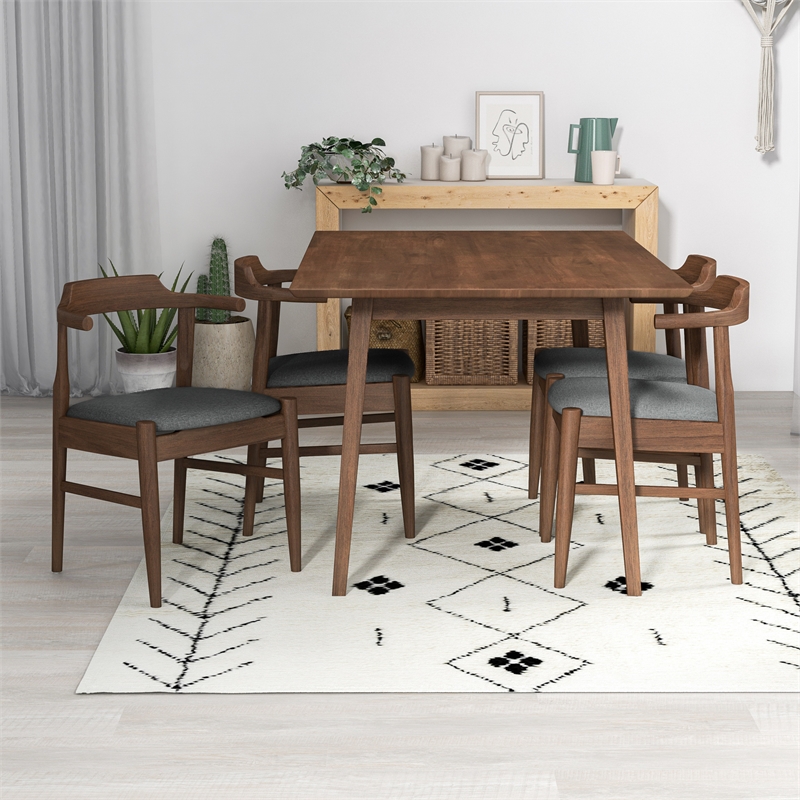 Andrea Modern 5 Piece Solid Wood Dining Room & Kitchen Set Walnut Brown