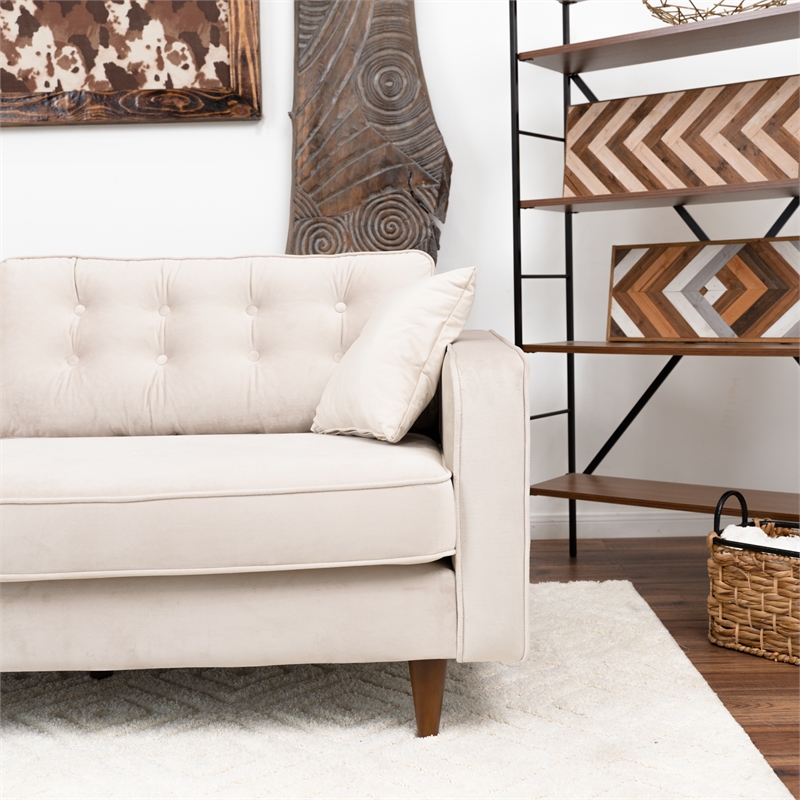 Ophelia Mid Century Modern Furniture Style Beige Velvet Living Room Couch