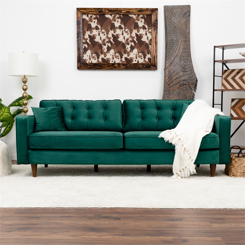 Ophelia Mid Century Modern Furniture Style Green Velvet Living Room Couch