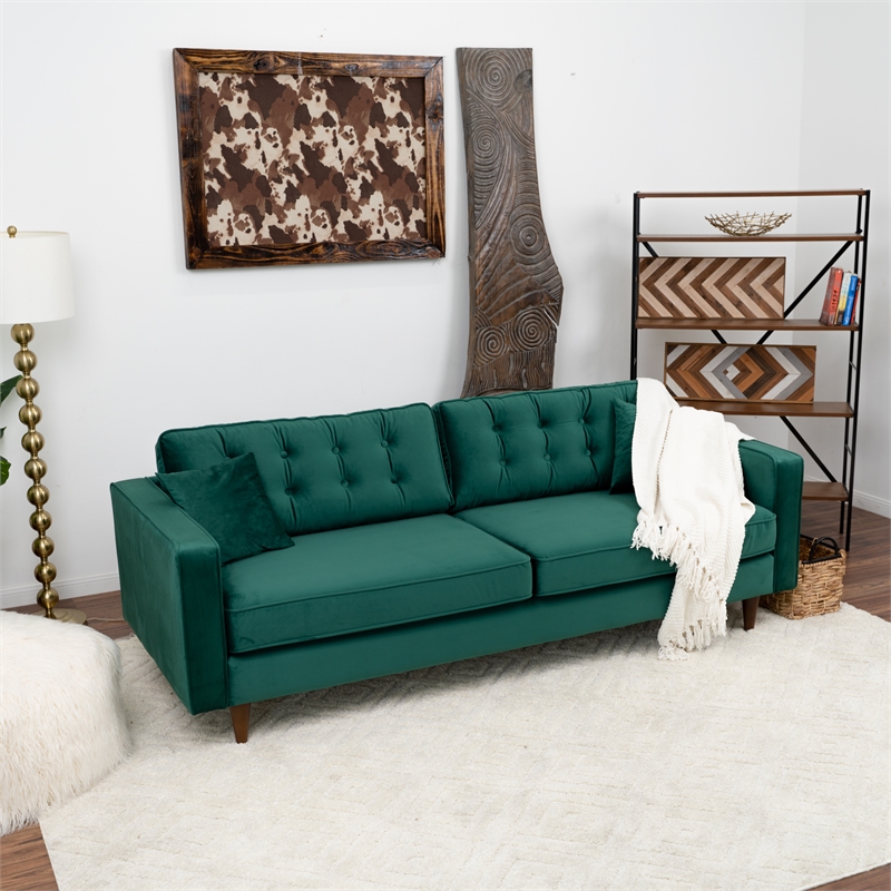 Ophelia Mid Century Modern Furniture Style Green Velvet Living Room Couch
