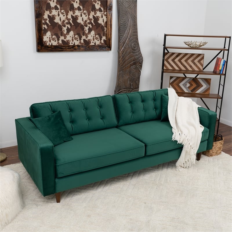 Ophelia Mid Century Modern Furniture Style Green Velvet Living Room Couch