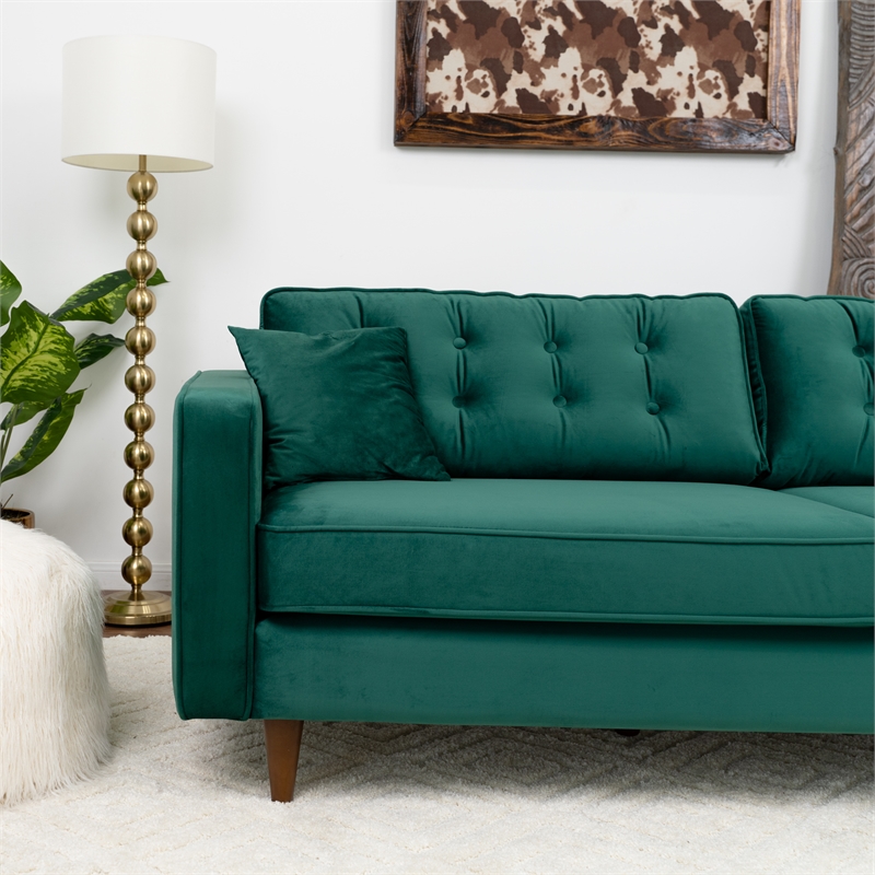 Ophelia Mid Century Modern Furniture Style Green Velvet Living Room Couch