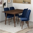 Adelia Modern Solid Wood Walnut Dining Table and 4 Chair Set