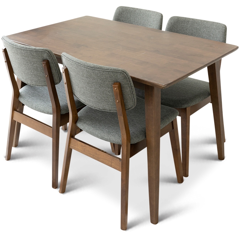 Alma Modern Small Solid Wood Walnut Kitchen & Dining Room Table and Chairs for 4