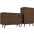 Noah Mid-Century Modern 6-Drawer Double-Dresser Solid Wood in Brown
