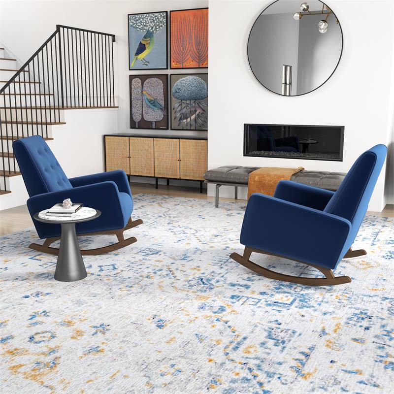 Walker Pillow Back Velvet Indoor Nursery Rocking Chair in Blue (Set of 2)