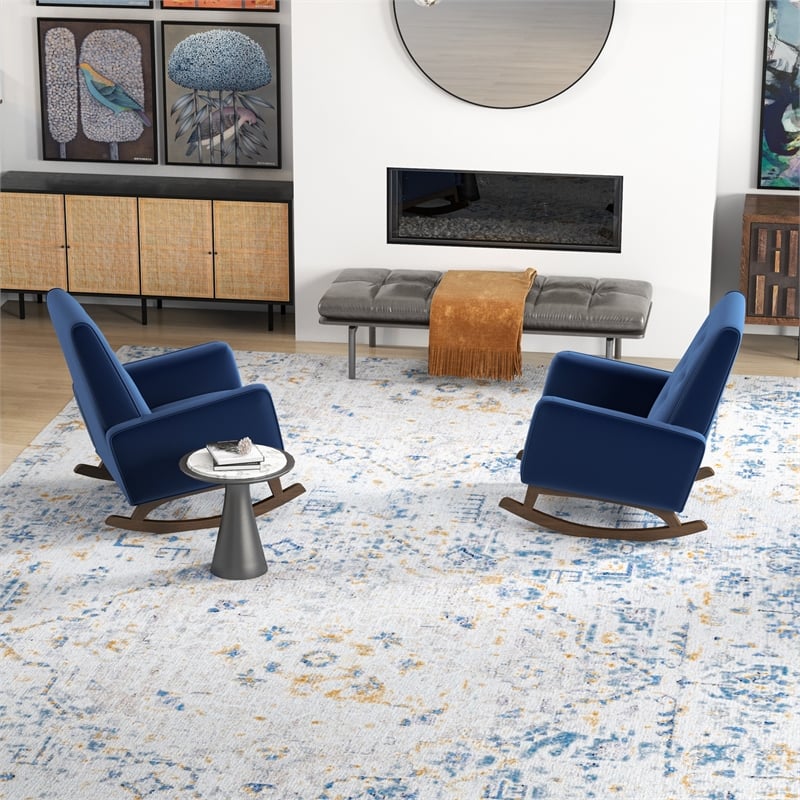 Walker Pillow Back Velvet Indoor Nursery Rocking Chair in Blue (Set of 2)