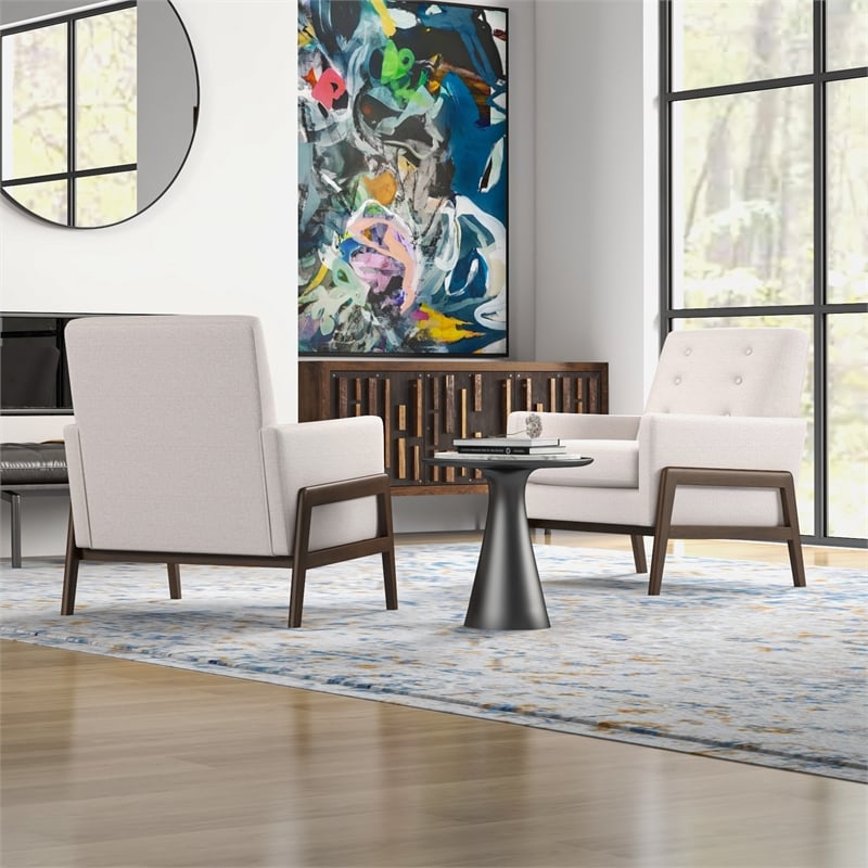 Sophia Mid-Century Modern Living Room Cream Linen Accent Armchair Set of 2