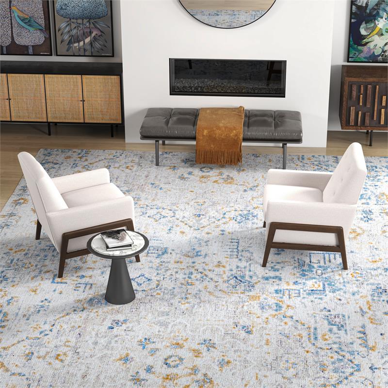 Sophia Mid-Century Modern Living Room Cream Linen Accent Armchair Set of 2