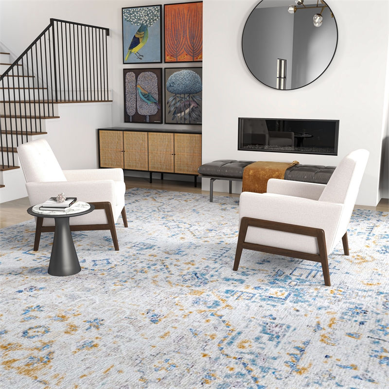 Sophia Mid-Century Modern Living Room Cream Linen Accent Armchair Set of 2