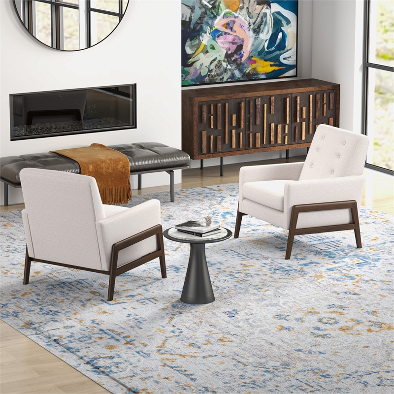 Sophia Mid-Century Modern Living Room Cream Linen Accent Armchair Set of 2