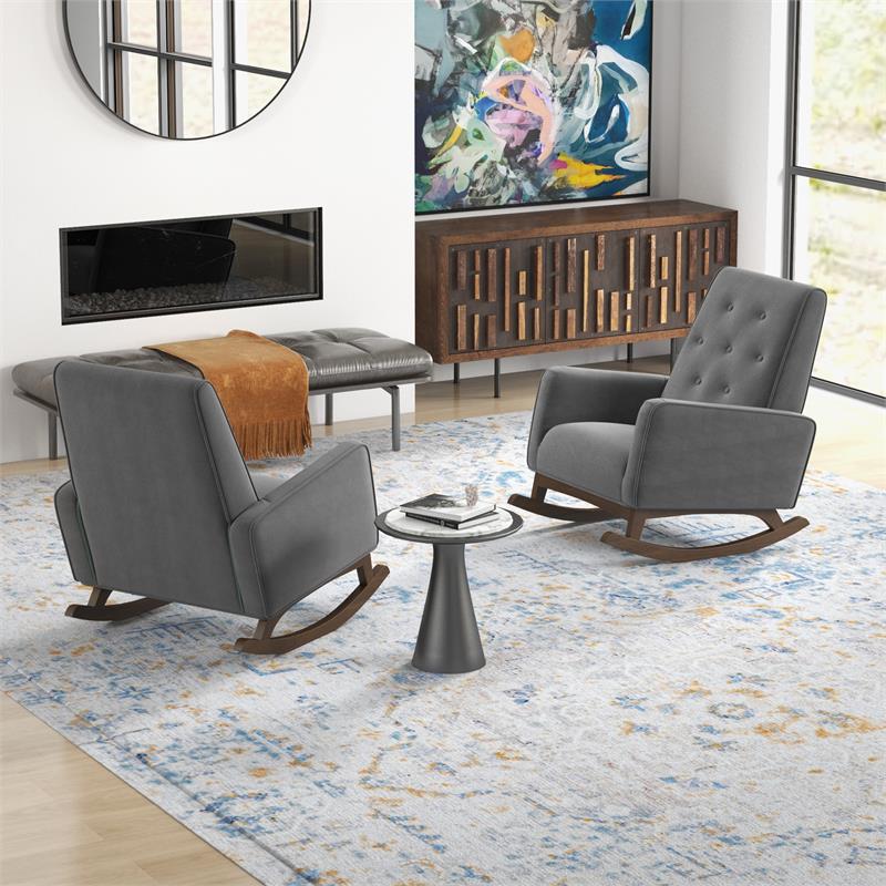 Walker Pillow Back Fabric Linen Nursery Rocking Chair in Dark Gray (Set of 2)