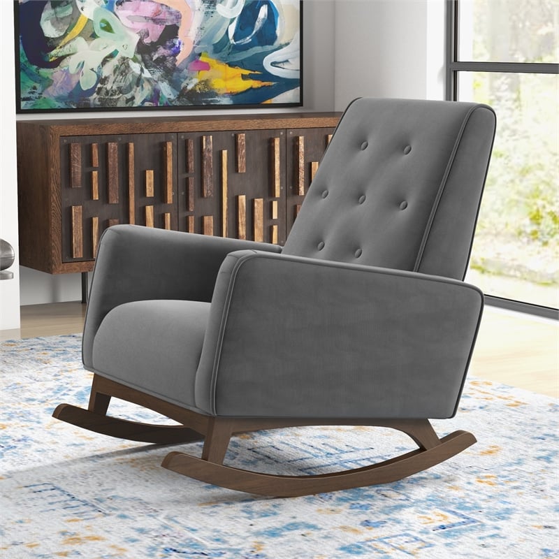 Walker Pillow Back Fabric Linen Nursery Rocking Chair in Dark Gray (Set of 2)