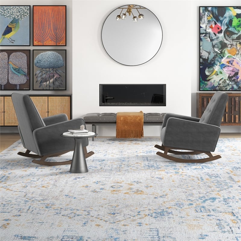 Walker Pillow Back Fabric Linen Nursery Rocking Chair in Dark Gray (Set of 2)