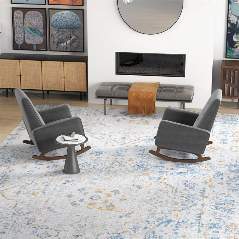 Walker Pillow Back Fabric Linen Nursery Rocking Chair in Dark Gray (Set of 2)