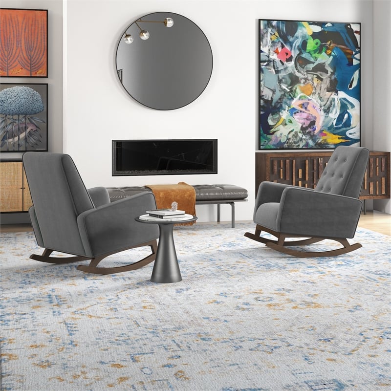 Walker Pillow Back Fabric Linen Nursery Rocking Chair in Dark Gray (Set of 2)