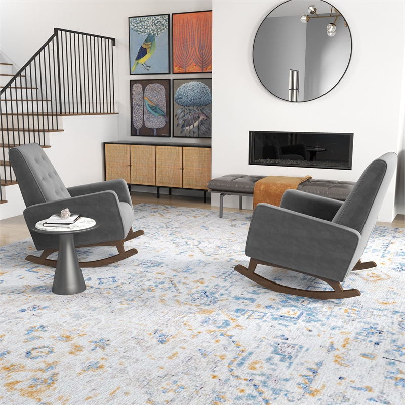 Walker Pillow Back Fabric Linen Nursery Rocking Chair in Dark Gray (Set of 2)