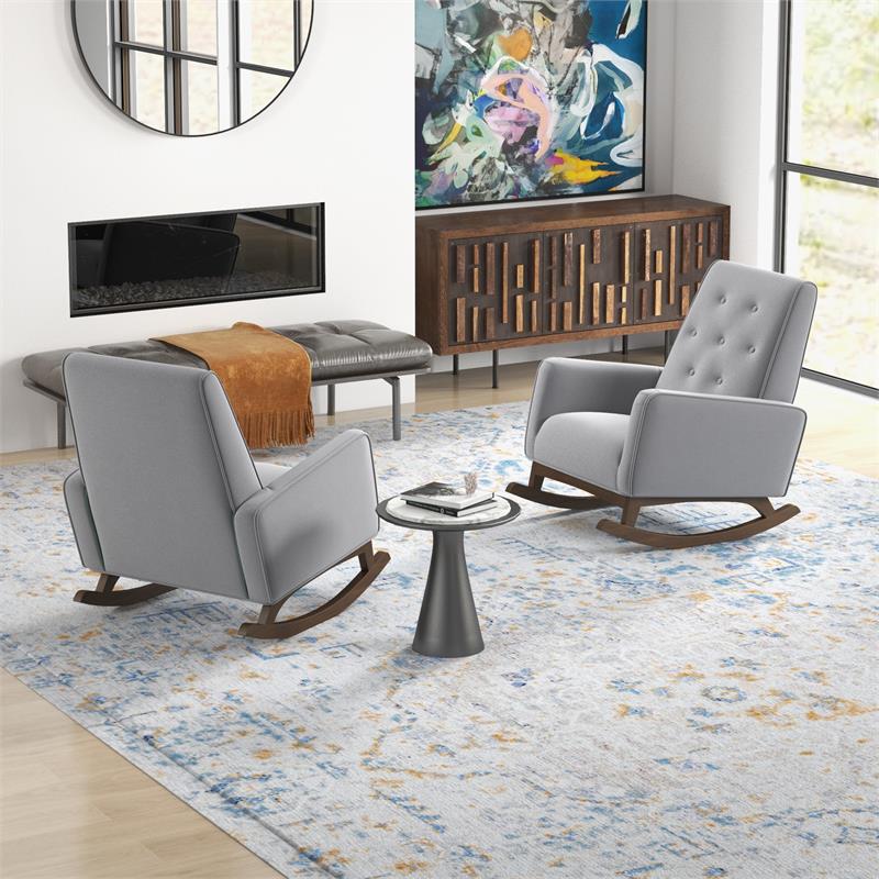 Walker Pillow Back Fabric Indoor Nursery Rocking Chair in Light Gray (Set of 2)