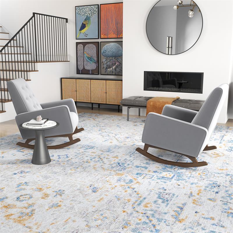 Walker Pillow Back Fabric Indoor Nursery Rocking Chair in Light Gray (Set of 2)