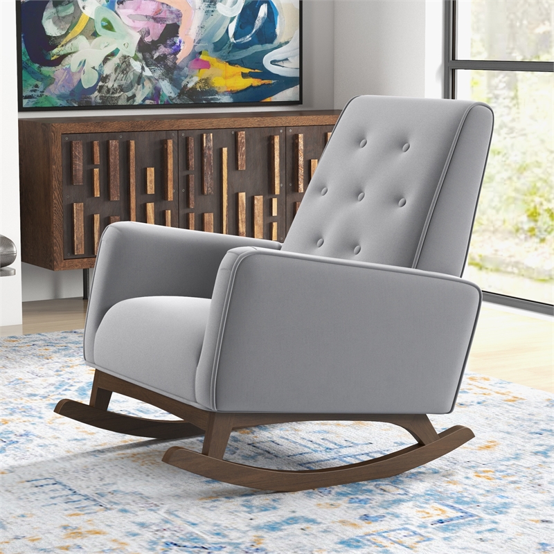 Walker Pillow Back Fabric Indoor Nursery Rocking Chair in Light Gray (Set of 2)