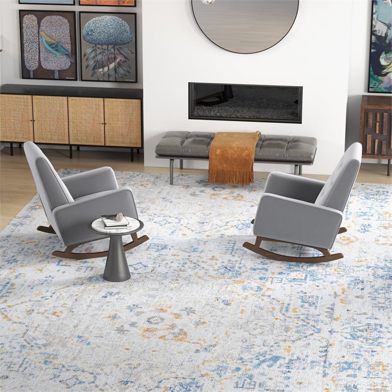 Walker Pillow Back Fabric Indoor Nursery Rocking Chair in Light Gray (Set of 2)