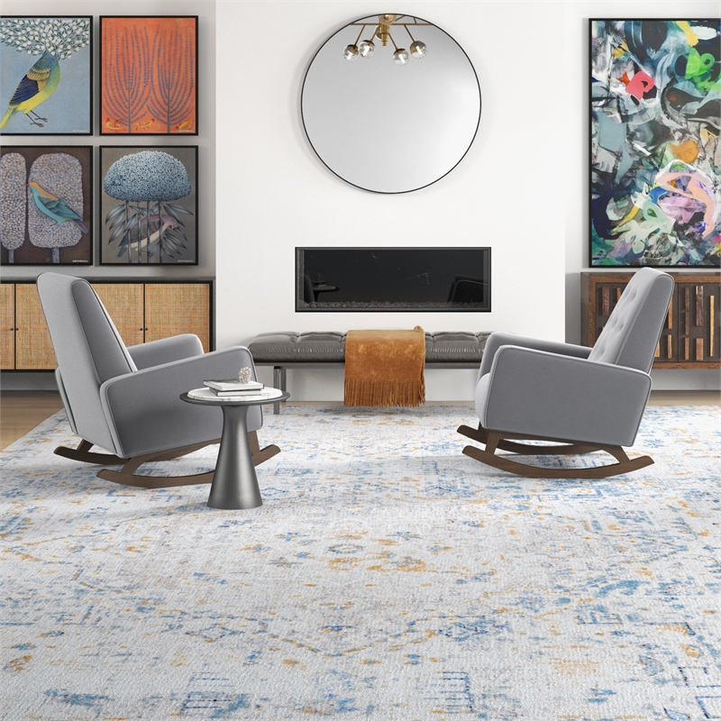 Walker Pillow Back Fabric Indoor Nursery Rocking Chair in Light Gray (Set of 2)