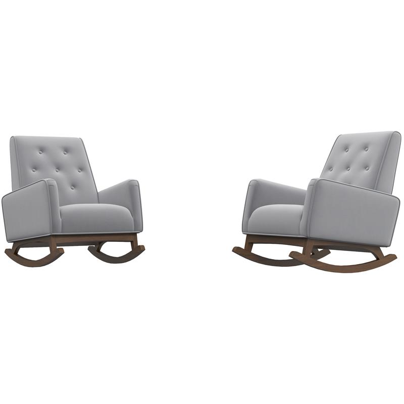 Walker Pillow Back Fabric Indoor Nursery Rocking Chair in Light Gray (Set of 2)