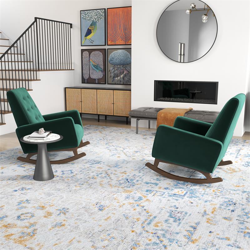 Walker Pillow Back Velvet Indoor Nursery Rocking Chairs in Green (Set of 2)