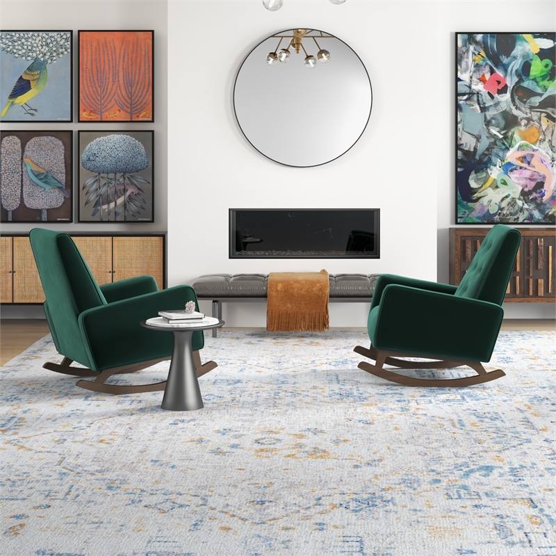 Walker Pillow Back Velvet Indoor Nursery Rocking Chairs in Green (Set of 2)