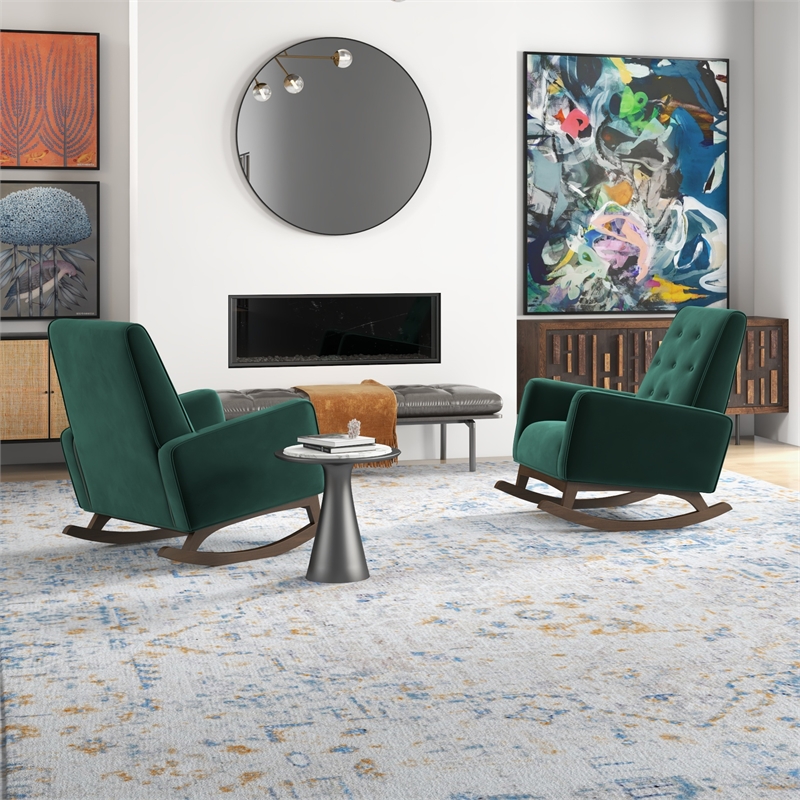 Walker Pillow Back Velvet Indoor Nursery Rocking Chairs in Green (Set of 2)