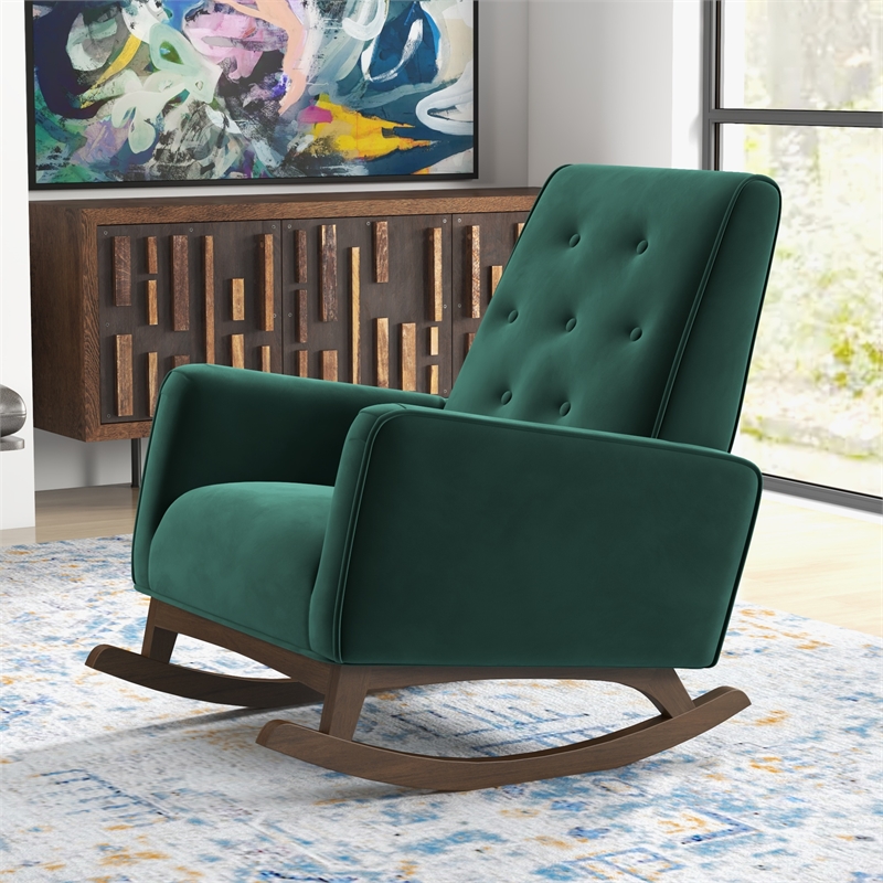 Walker Pillow Back Velvet Indoor Nursery Rocking Chairs in Green (Set of 2)