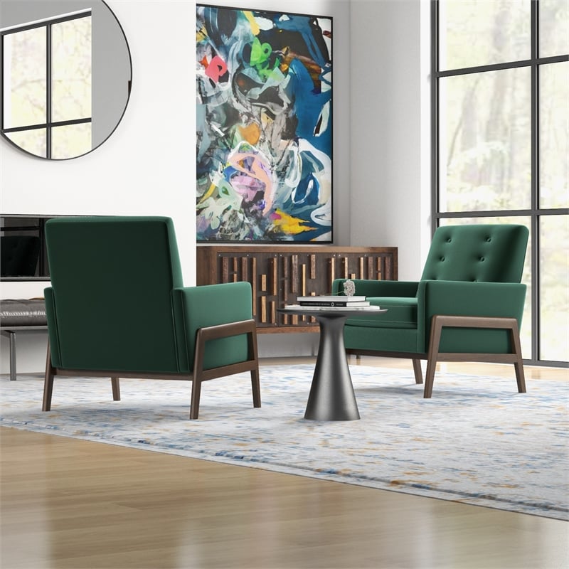 Sophia Mid-Century Modern Tufted Green Velvet Accent Armchair Set of 2