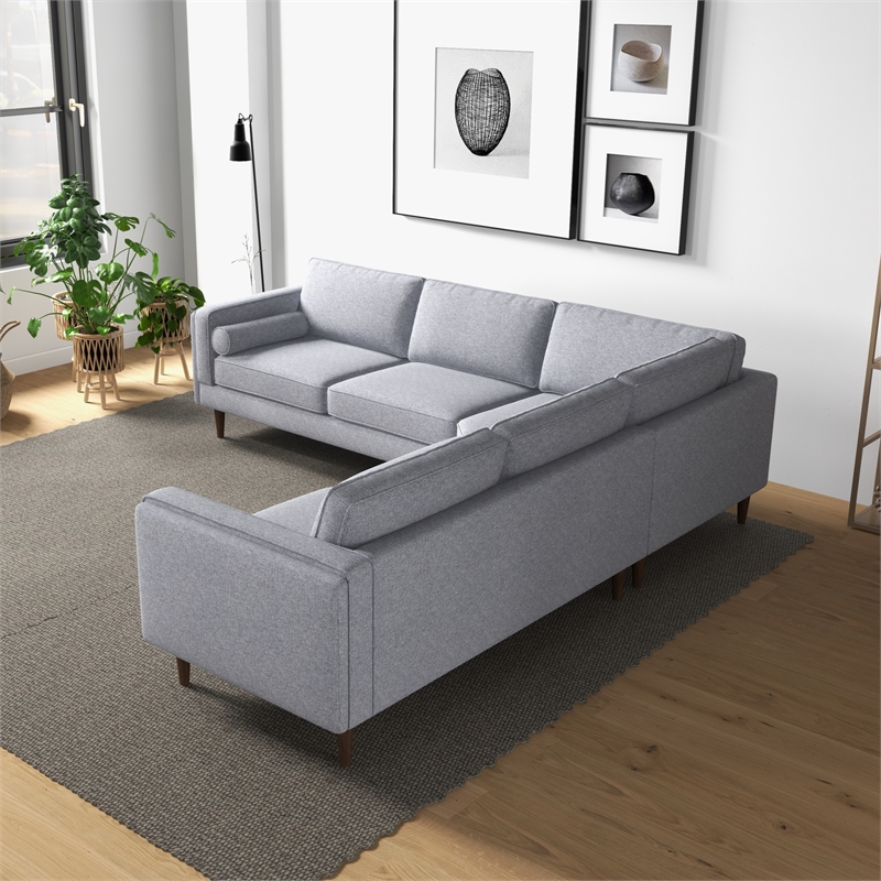 Marinelli Modern L-Shaped Pillow Back Fabric Corner Sofa in Light Grey