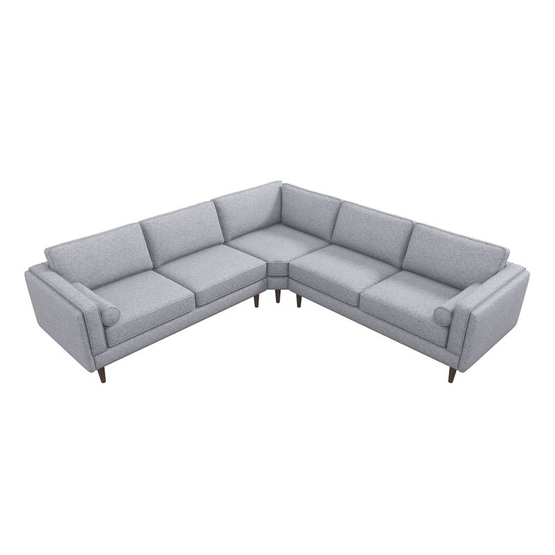 Marinelli Modern L-Shaped Pillow Back Fabric Corner Sofa in Light Grey