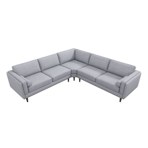 Marinelli Modern L-Shaped Pillow Back Fabric Corner Sofa in Light Grey