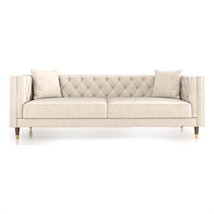 Lana Mid Century Modern Tufted Cream Velvet Living Room Couch