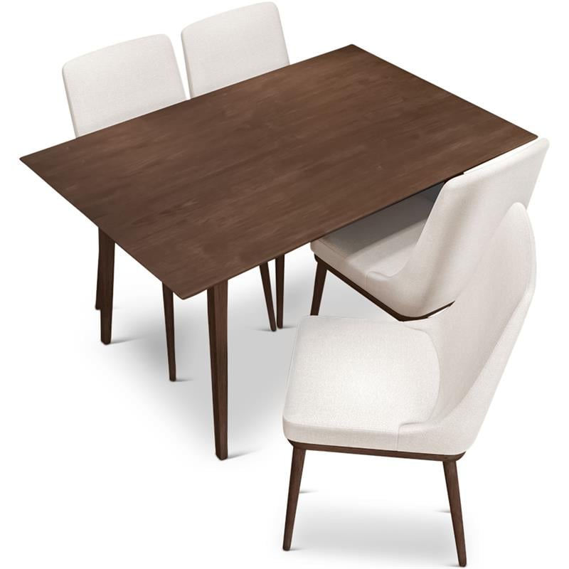 Resam Modern 5 Piece Solid Wood Dining Room & Kitchen Set Walnut Brown