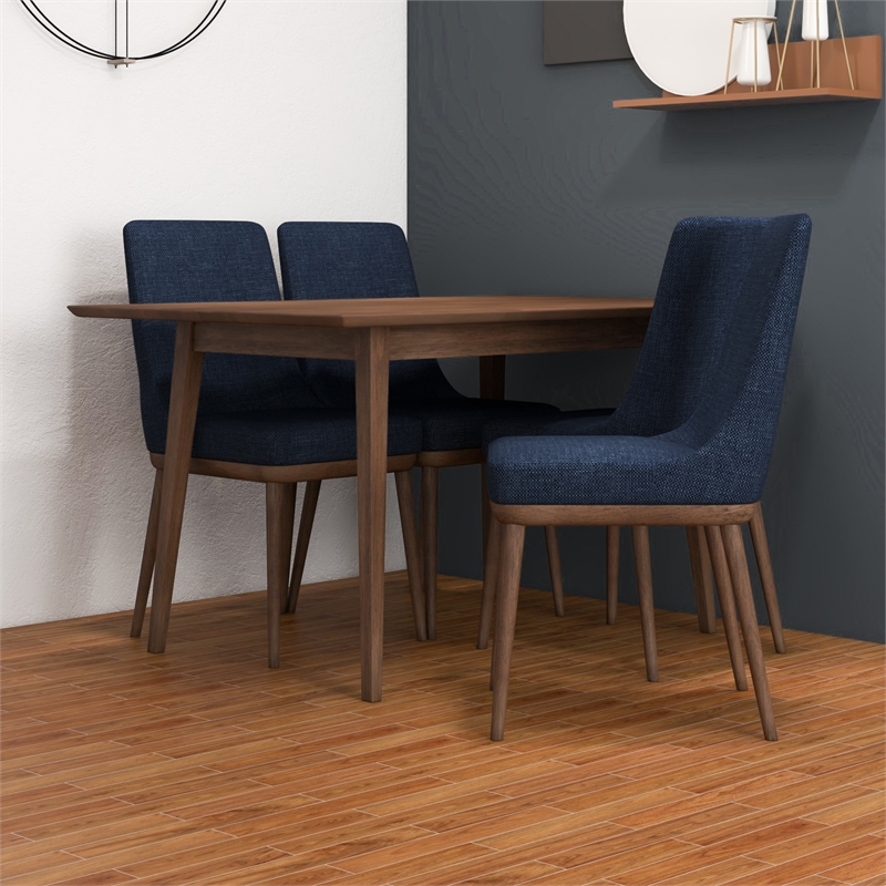 Renk Modern Solid Wood Walnut Dining Room & Kitchen Table and Chairs Set of 4